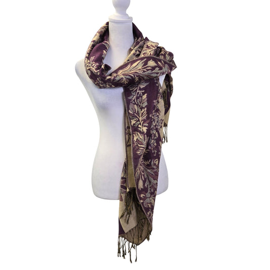 Pashmina Silk & Pashmina Blend Fringe Trim Floral Wrap Scarf