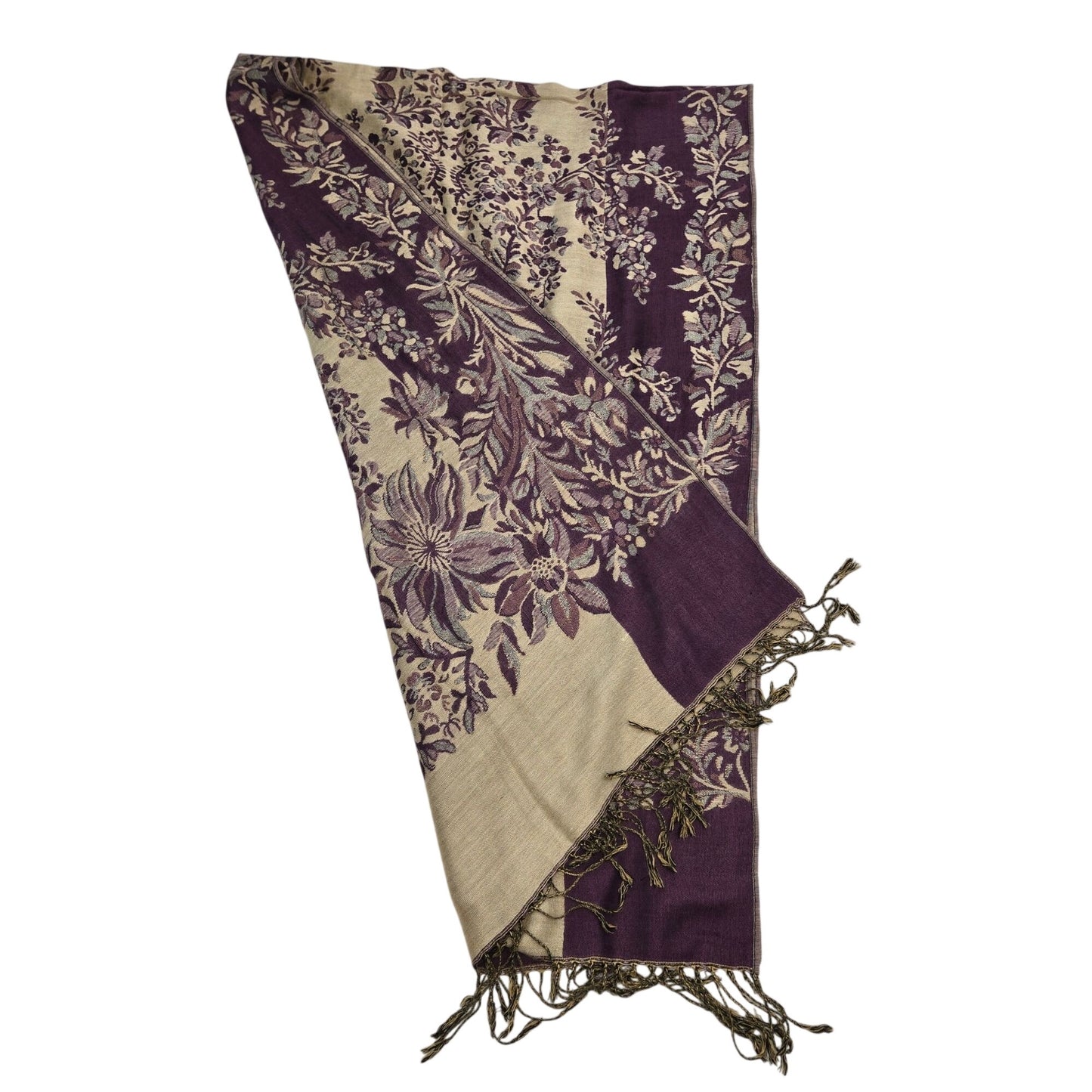Pashmina Silk & Pashmina Blend Fringe Trim Floral Wrap Scarf