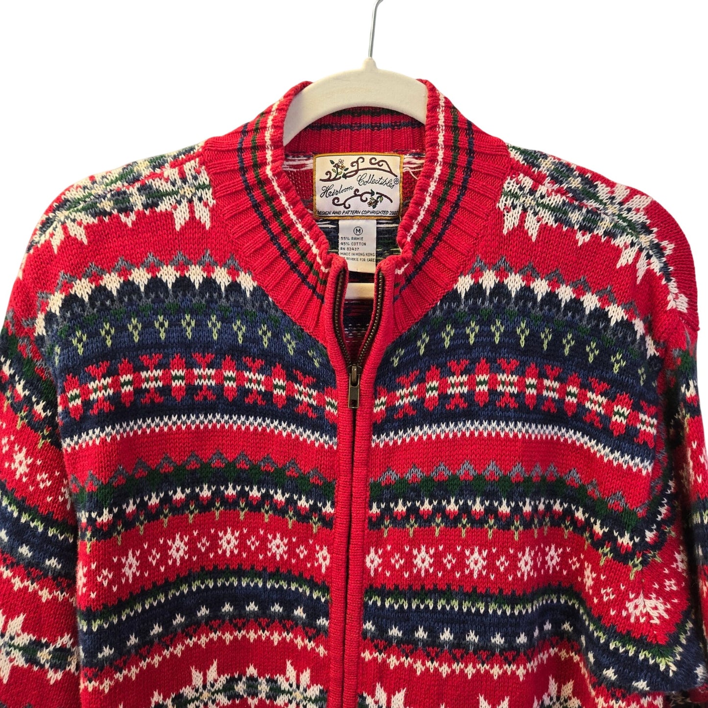 Heirloom Collectibles Fair Isle Print Full Zip Cardigan Sweater Size Medium