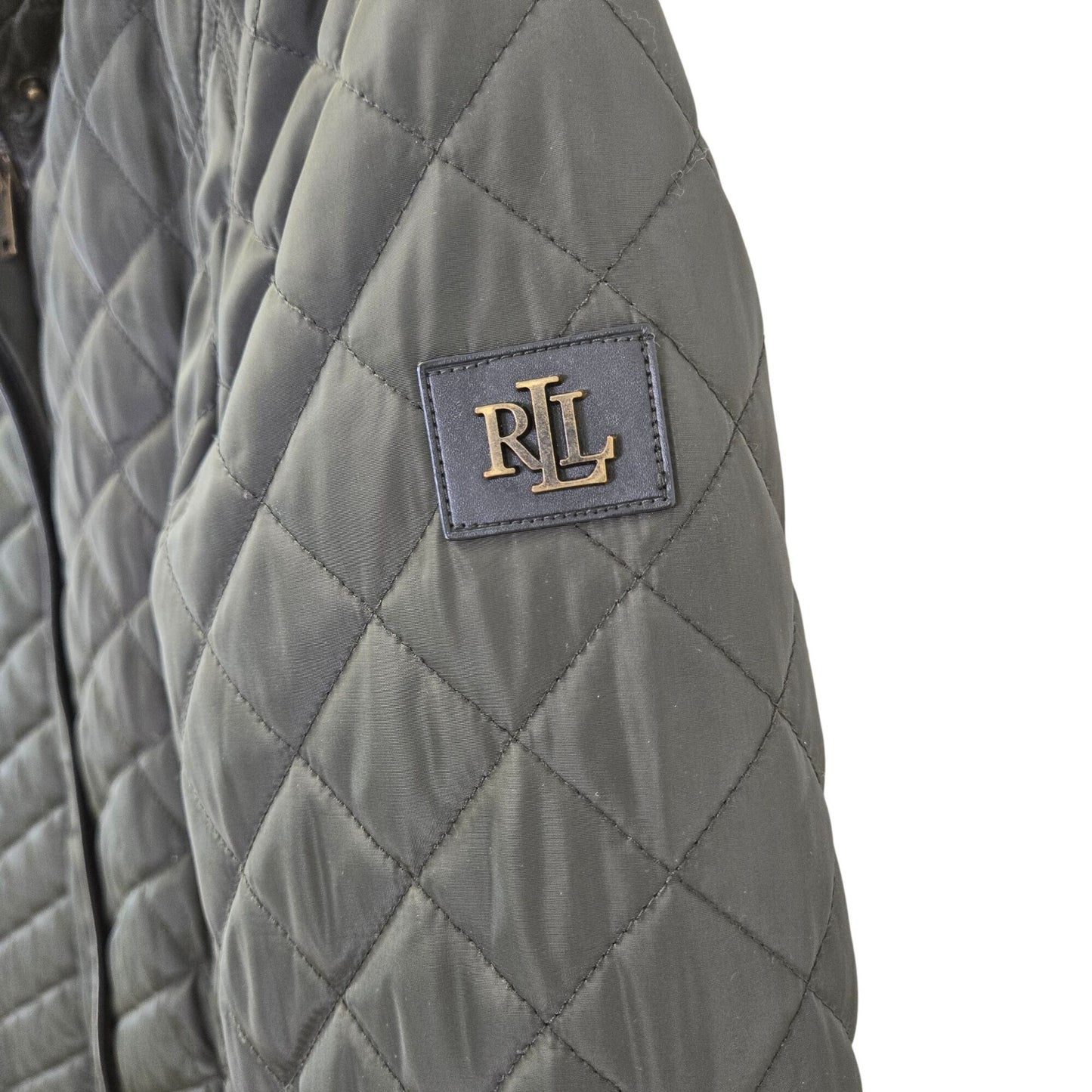 Lauren Ralph Lauren Black Label Quilted Vegan Leather Trim Hooded Coat Size Small