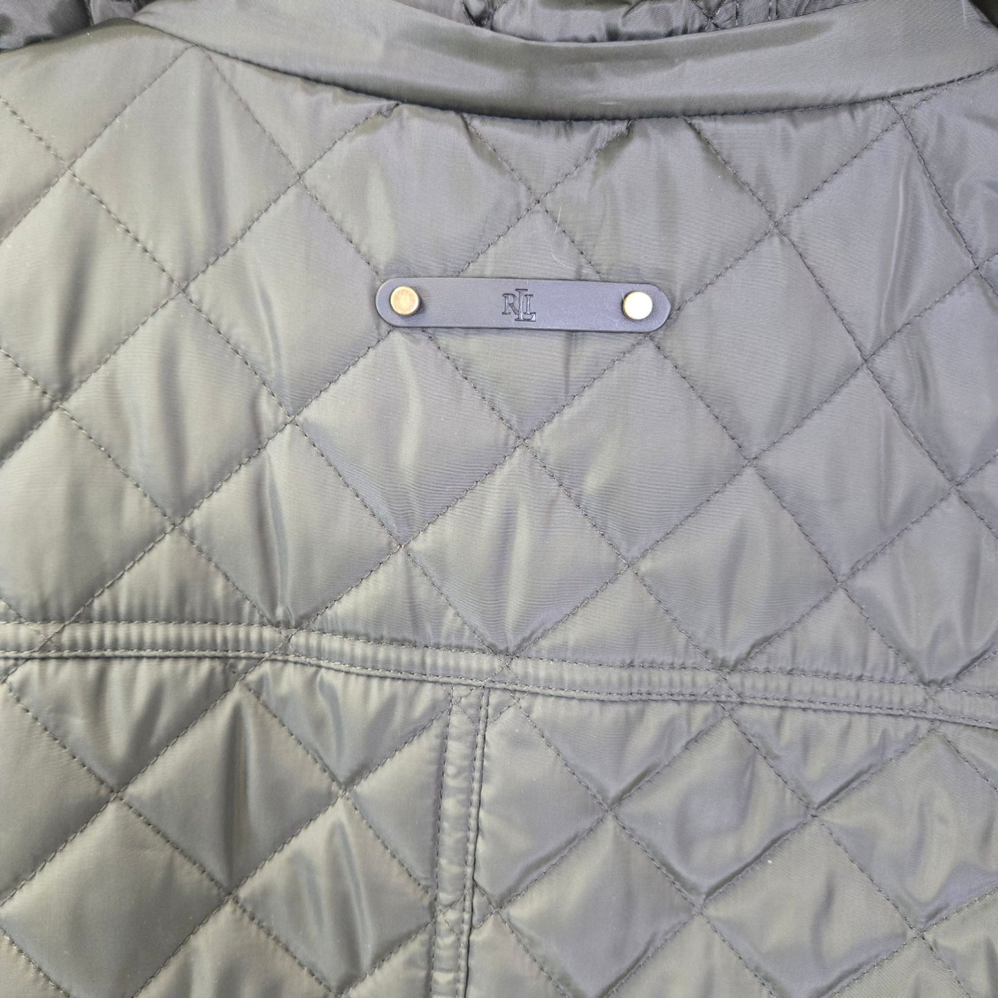 Lauren Ralph Lauren Black Label Quilted Vegan Leather Trim Hooded Coat Size Small
