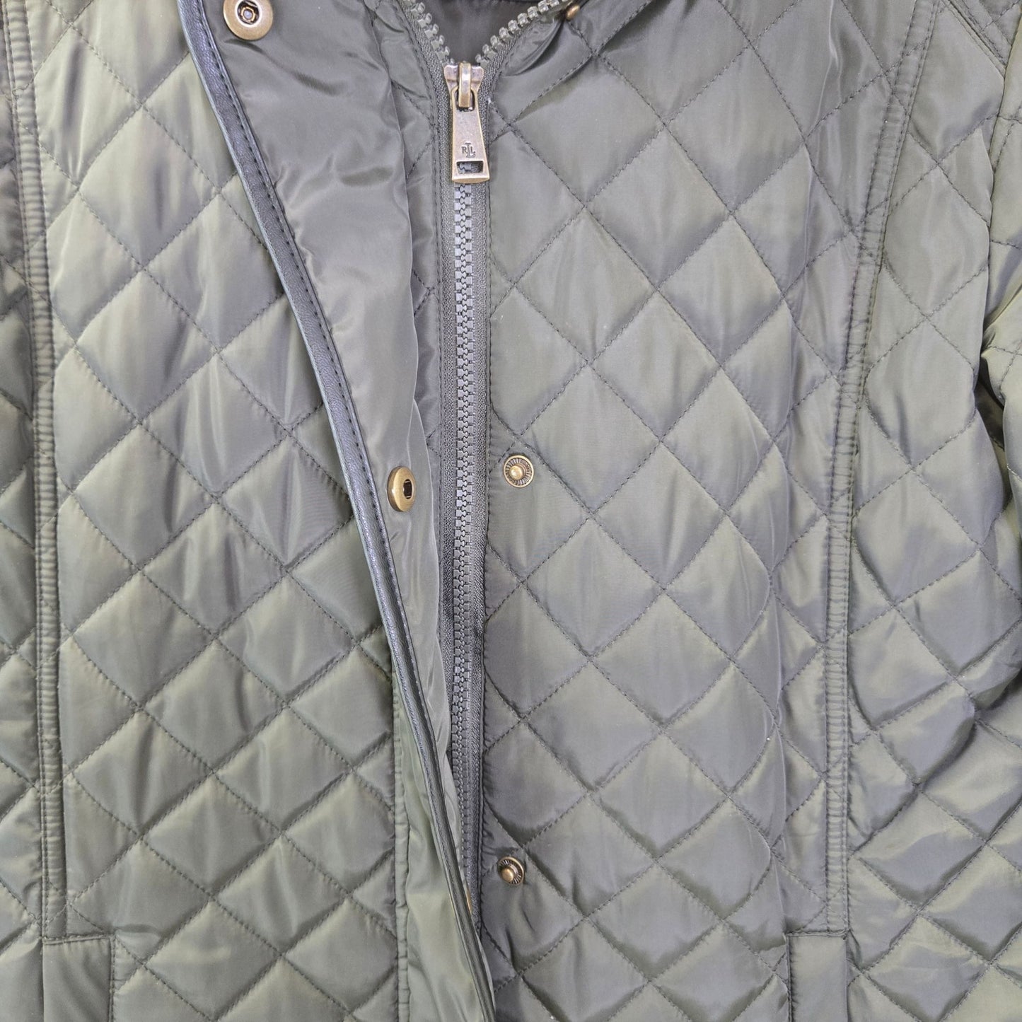 Lauren Ralph Lauren Black Label Quilted Vegan Leather Trim Hooded Coat Size Small