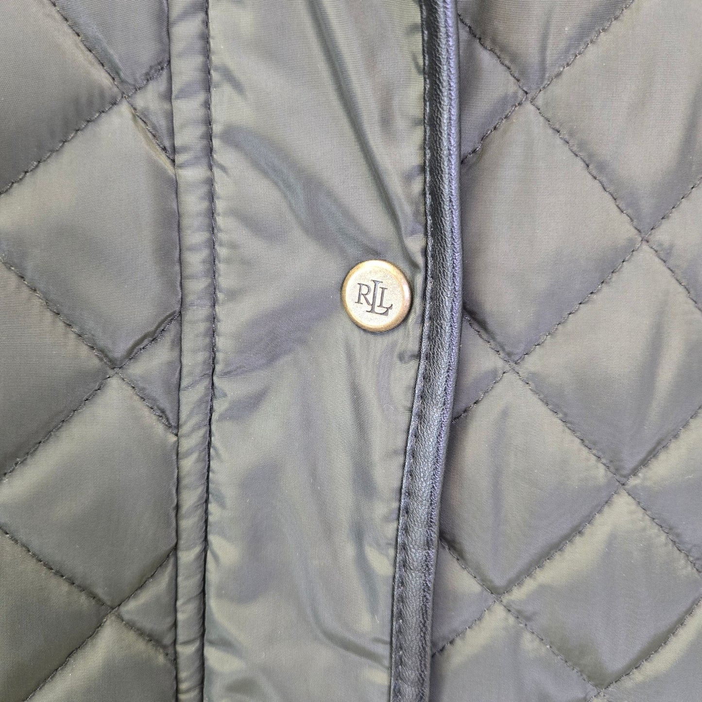 Lauren Ralph Lauren Black Label Quilted Vegan Leather Trim Hooded Coat Size Small
