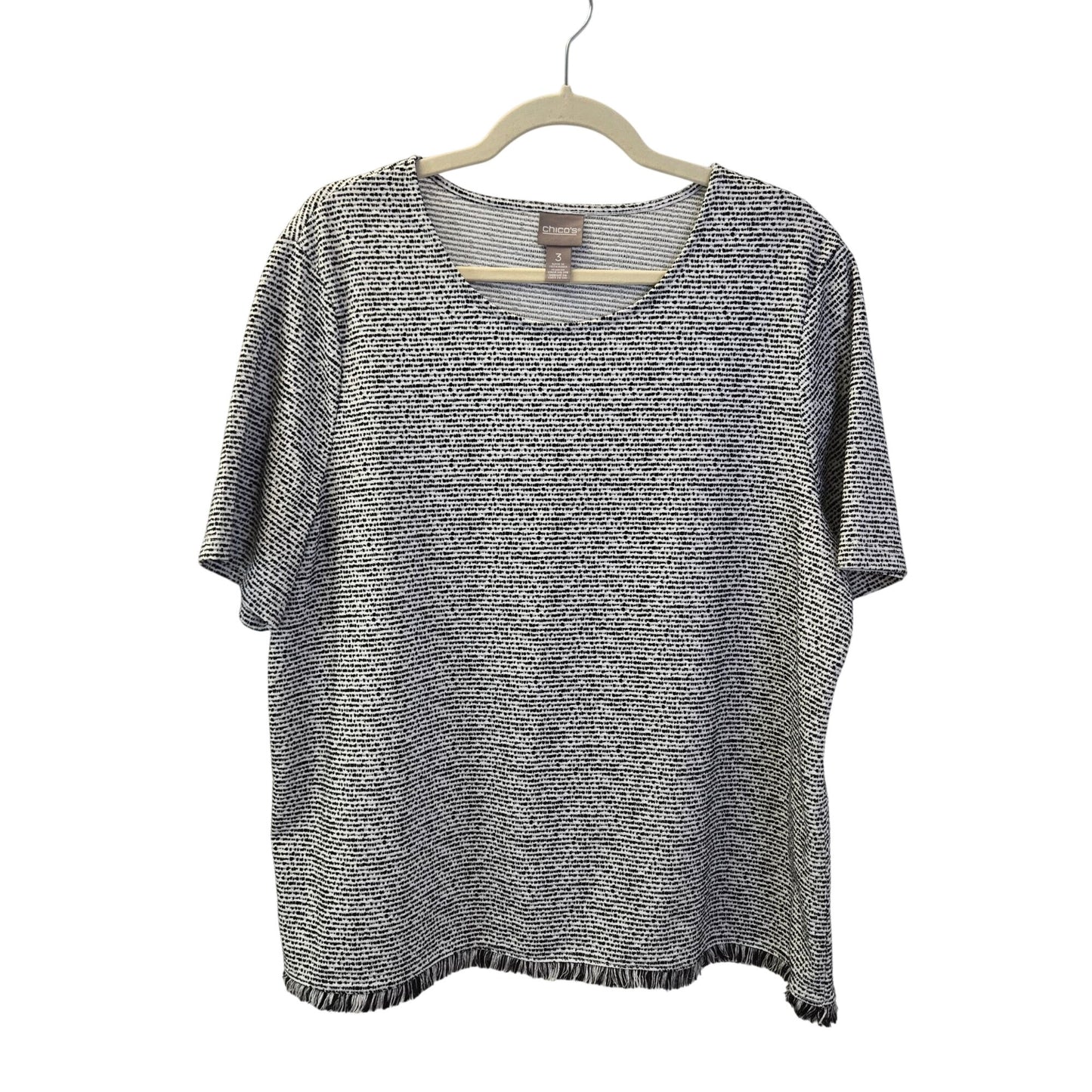 Chico's Striped Short Sleeve Top with Fringe Detail Size Chico's 3/XL