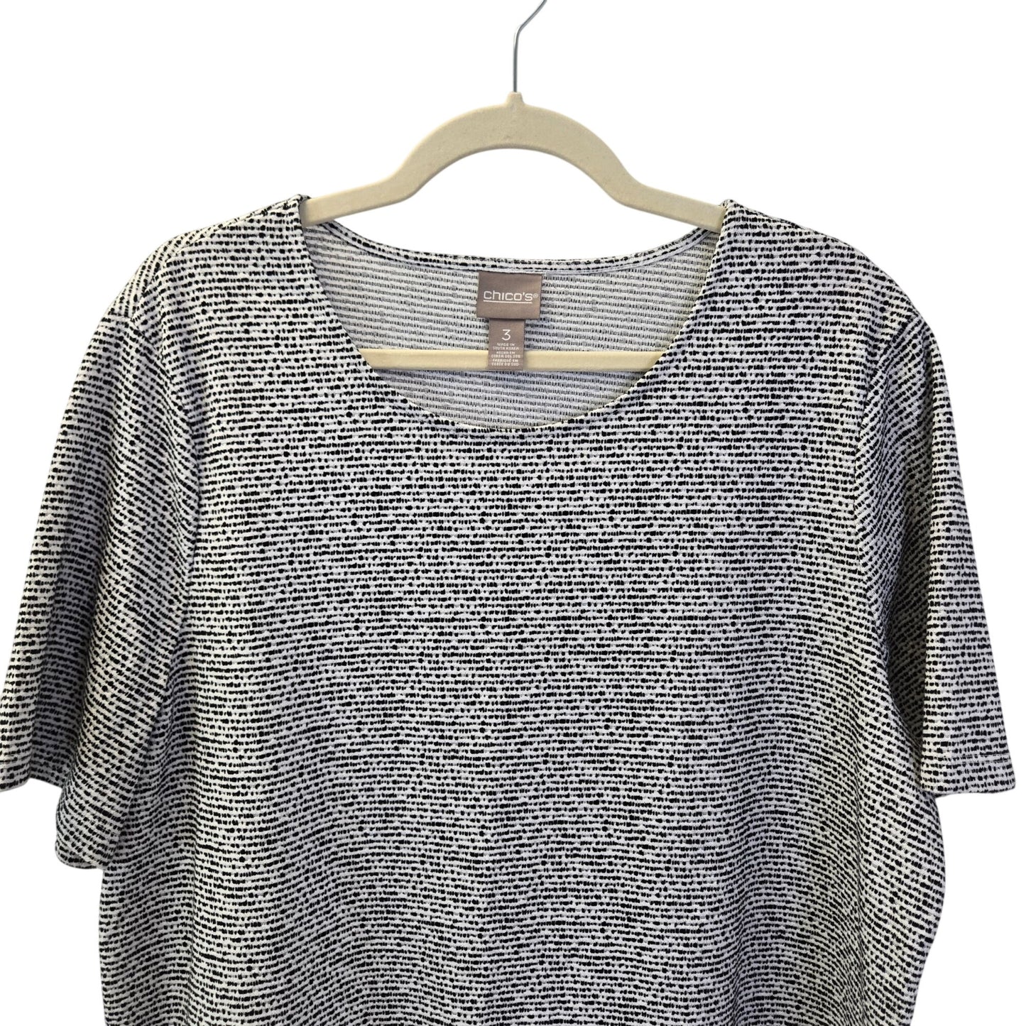 Chico's Striped Short Sleeve Top with Fringe Detail Size Chico's 3/XL