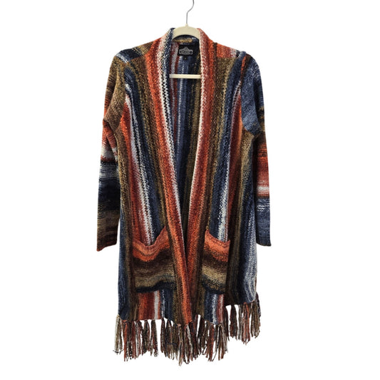 Angie Wool Blend Striped Open Longline Cardigan Fringe Sweater Size Small