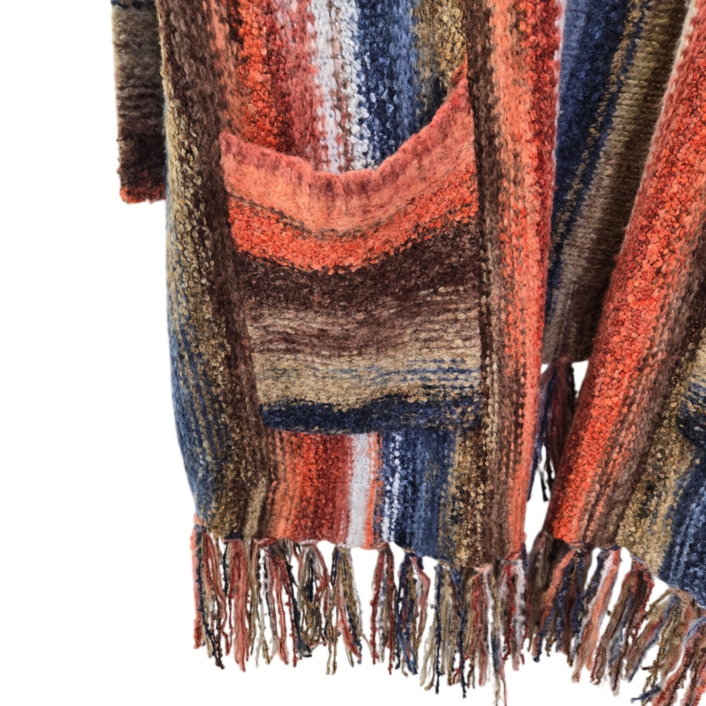 Angie Wool Blend Striped Open Longline Cardigan Fringe Sweater Size Small