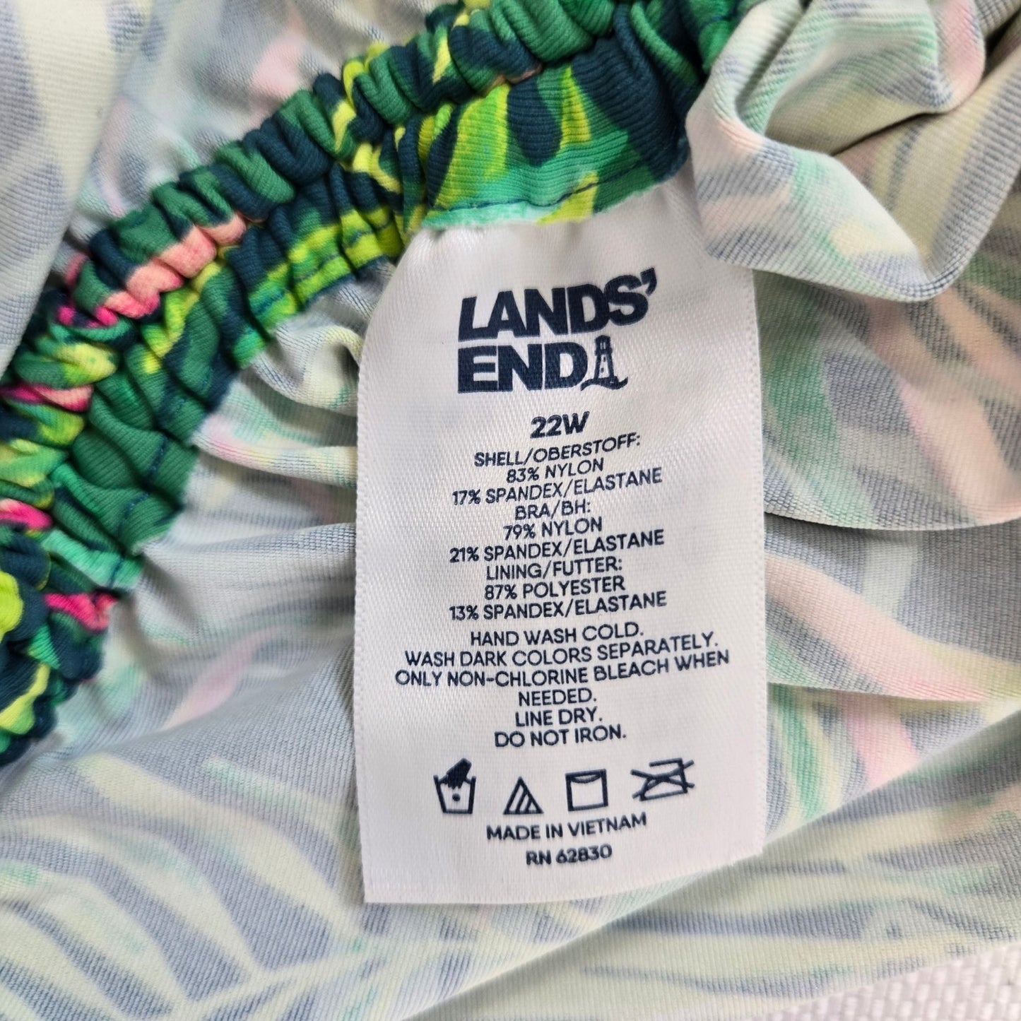 Lands' End Tropical Print Cinch Side Underwire Padded Tankini Top Size 22W