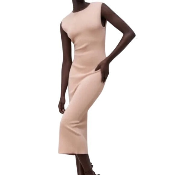 NWOT Zara Open Criss-Cross Back Bodycon Knit Midi Dress Size Medium