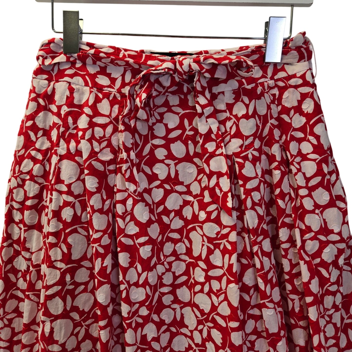 Talbots 100% Cotton Tulip Floral Textured A-Line Belted Skirt Size 6