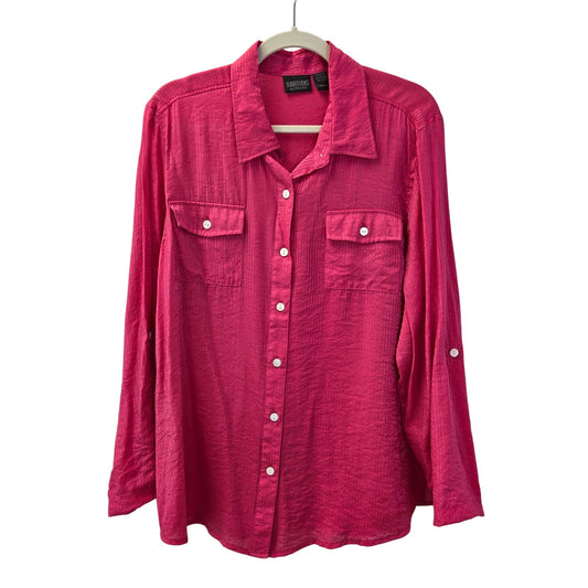 Additions by Chico's Pink Metallic Button Down Roll Tab Blouse Size Chico's 2/Large