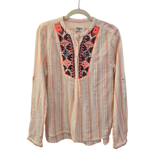 Anthropologie Holding Horses Gauze Striped Embroidered Peasant Top Size Large