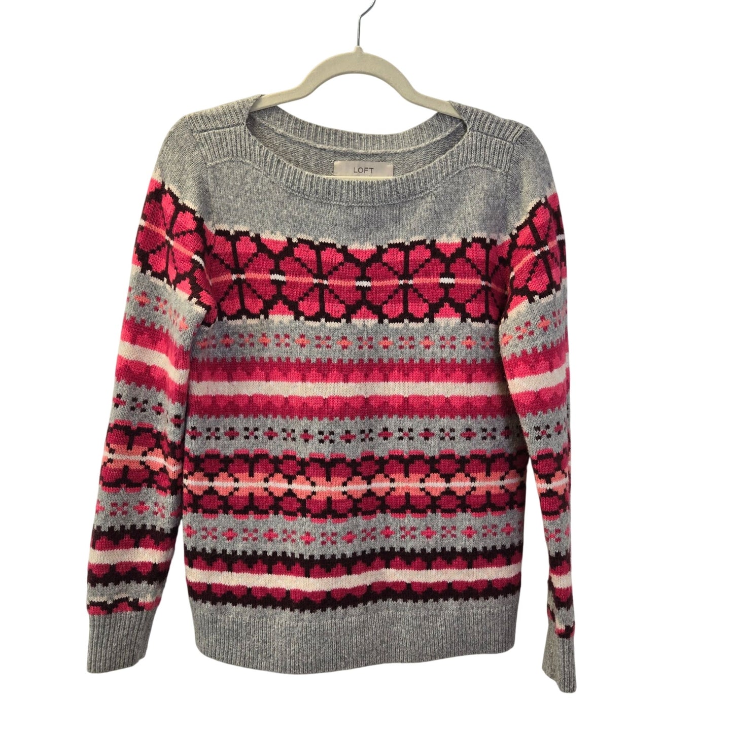 Loft Wool Blend Snowflake Print Crewneck Sweater Size Medium