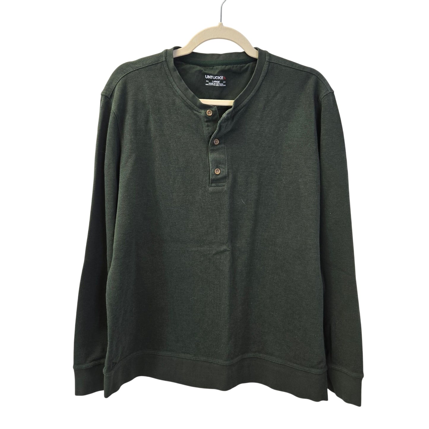 UNTUCKit Cotton & Viscose Blend Olive Green Henley Sweatshirt Size Large