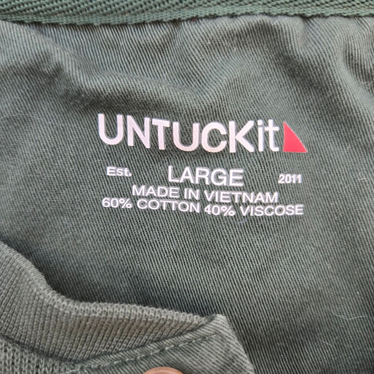 UNTUCKit Cotton & Viscose Blend Olive Green Henley Sweatshirt Size Large