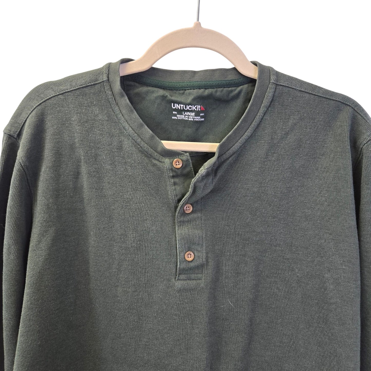UNTUCKit Cotton & Viscose Blend Olive Green Henley Sweatshirt Size Large