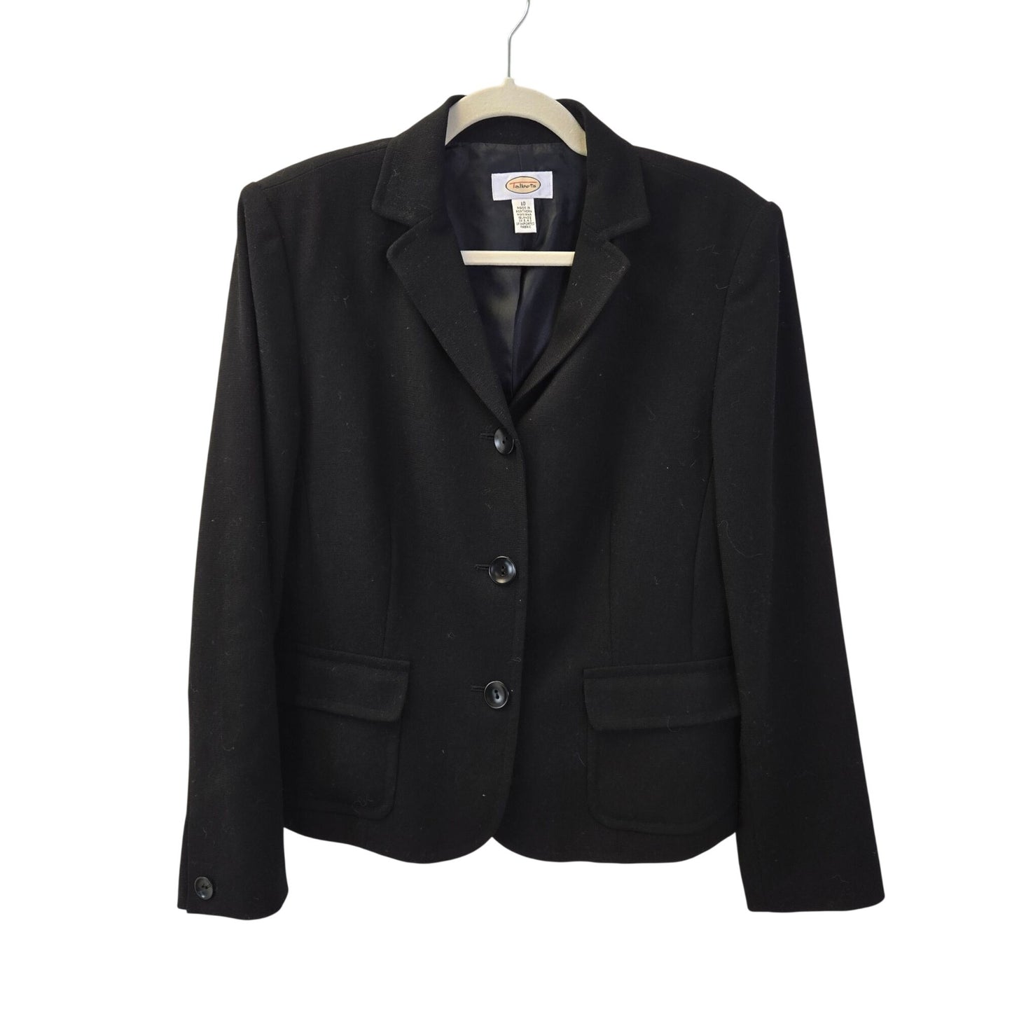 Talbots 100% Wool Three Button Black Blazer Jacket Size 10