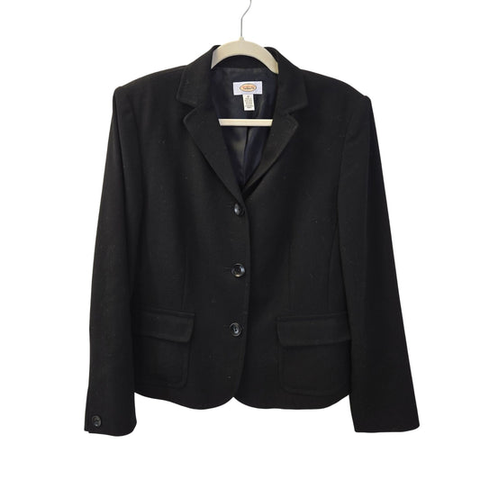 Talbots 100% Wool Three Button Black Blazer Jacket Size 10