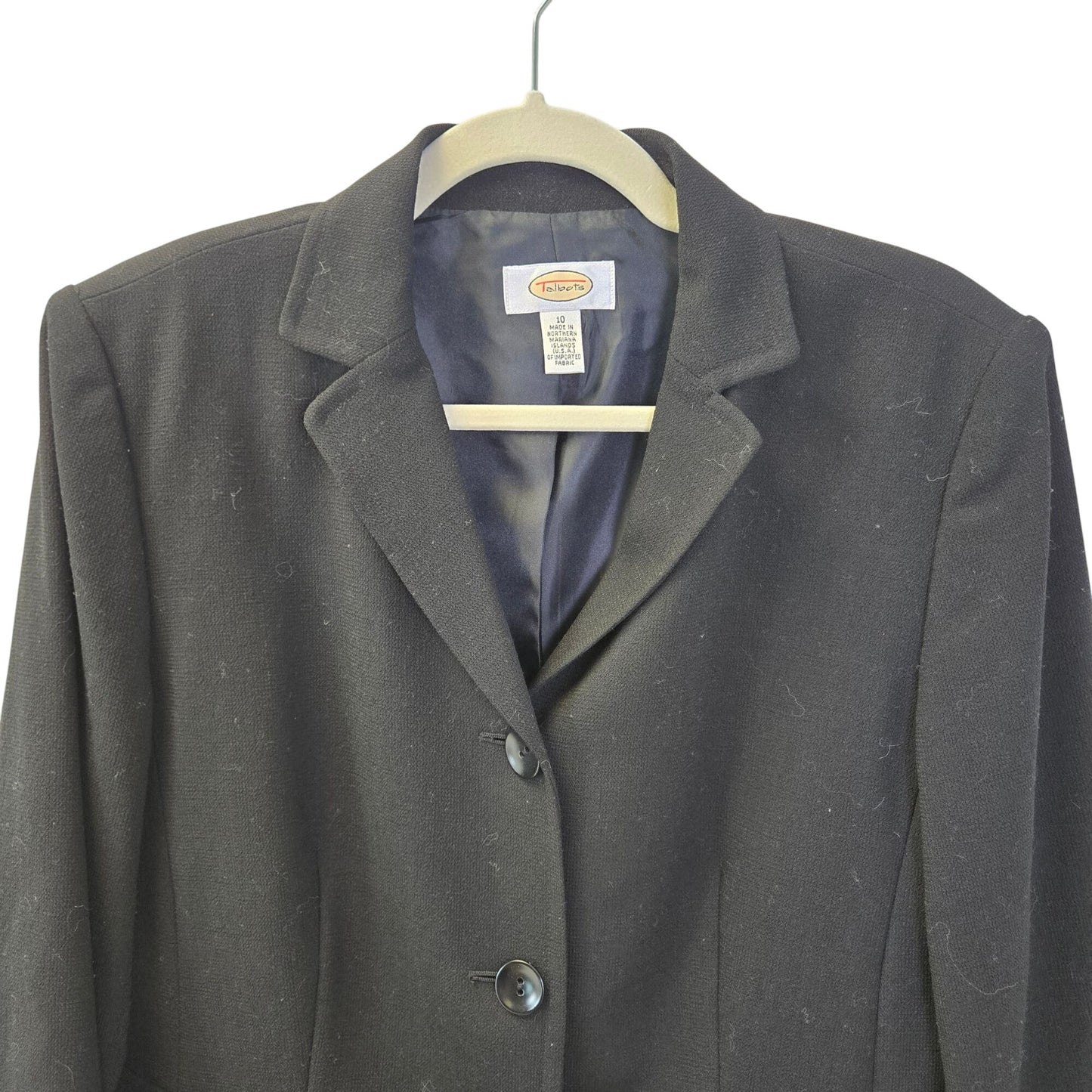 Talbots 100% Wool Three Button Black Blazer Jacket Size 10