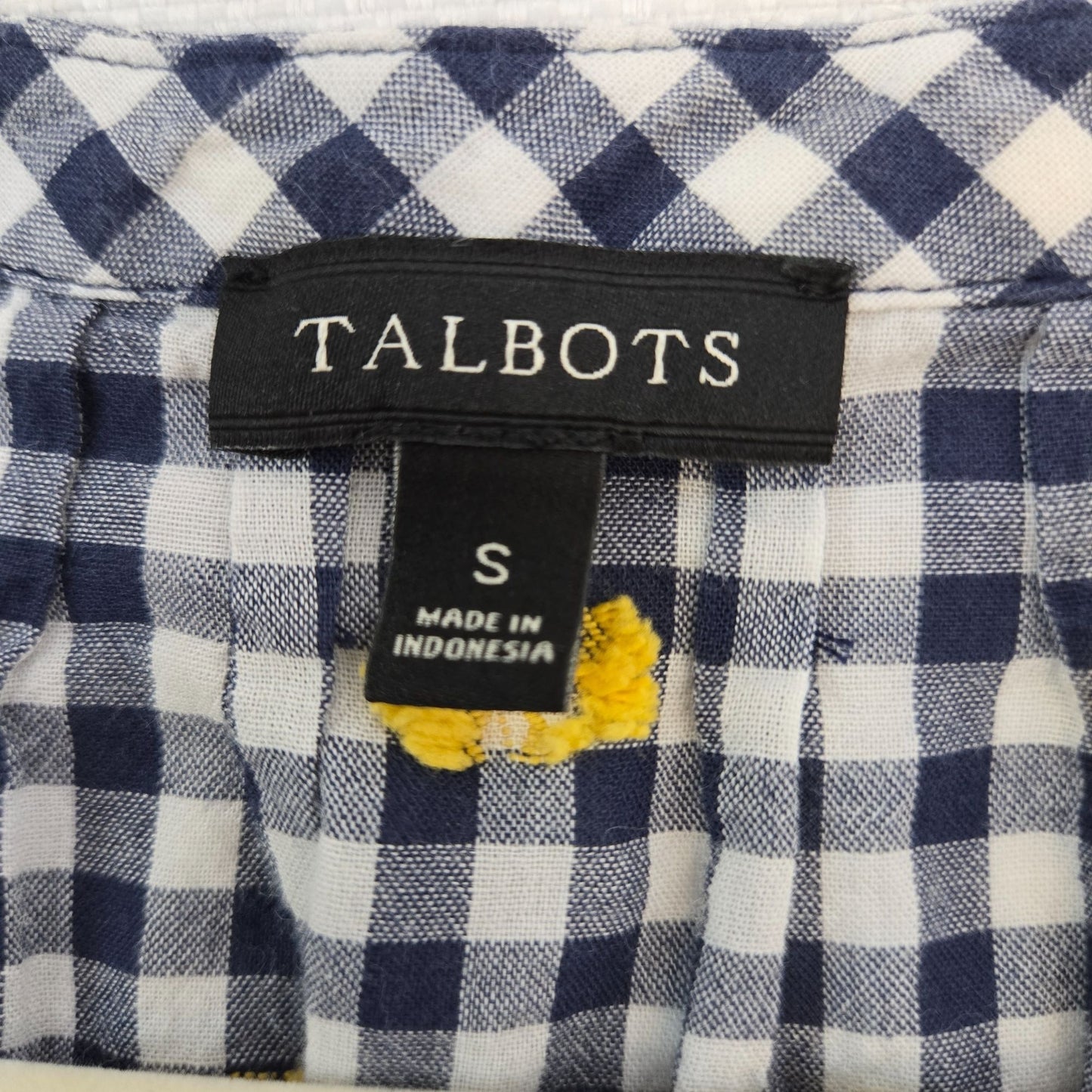 Talbots Floral Embroidered Gingham Print Bell Sleeve Popover Top Size Small