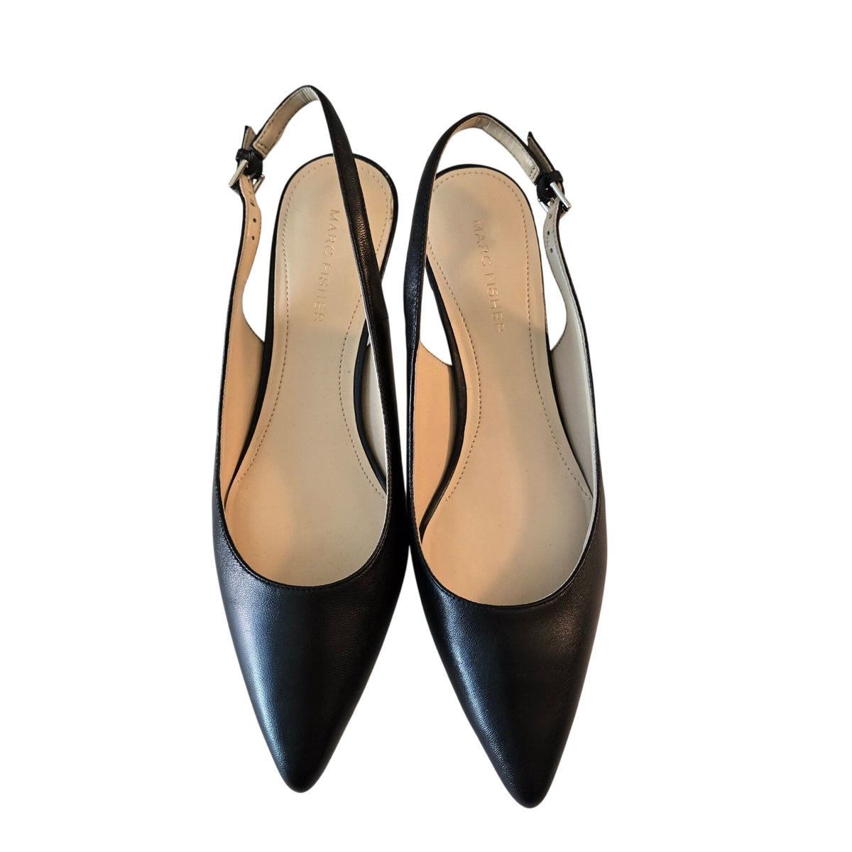 Marc Fisher Leather Pointed Toe Slingback Kitten Heel Sandals Size 7.5