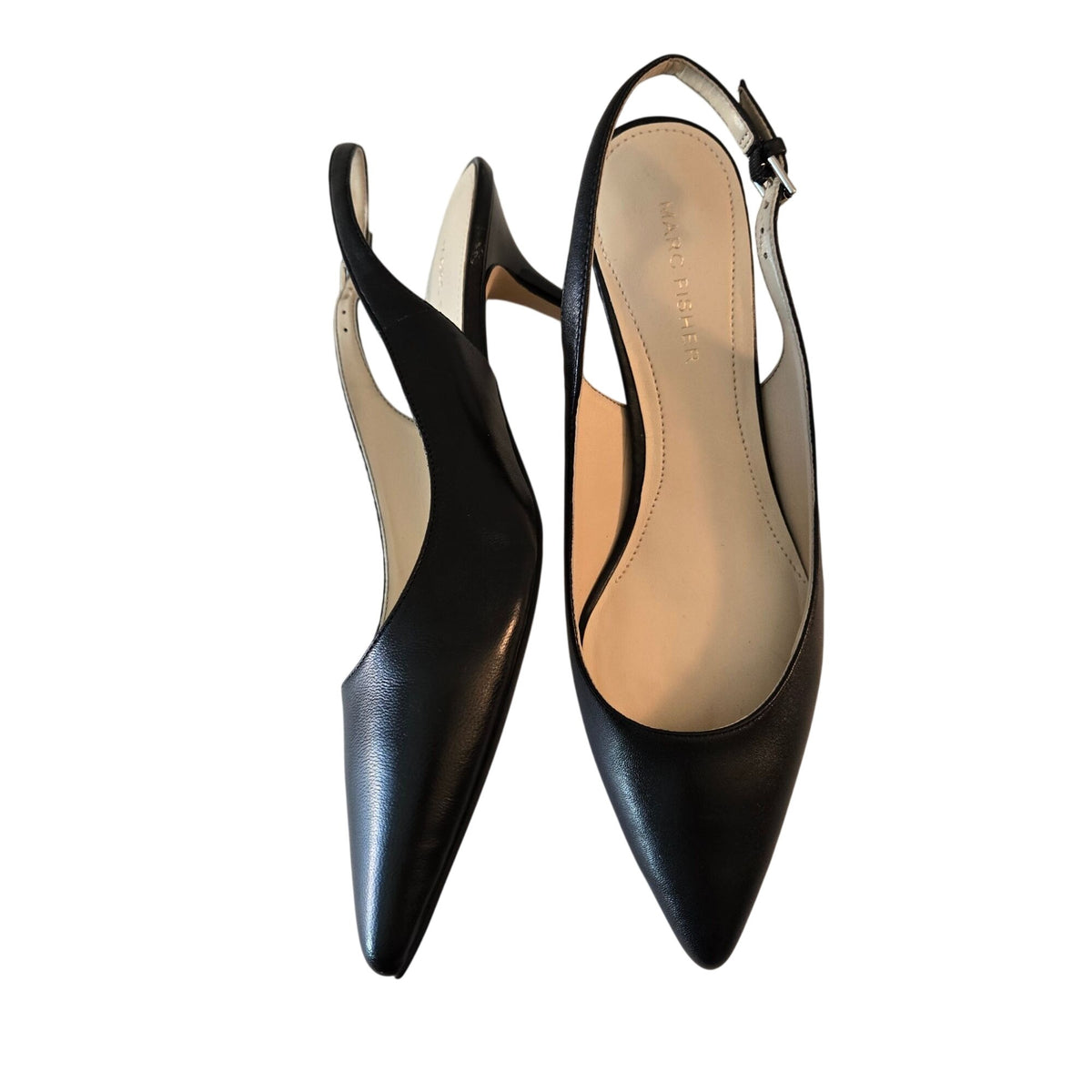 Marc Fisher Leather Pointed Toe Slingback Kitten Heel Sandals Size 7.5
