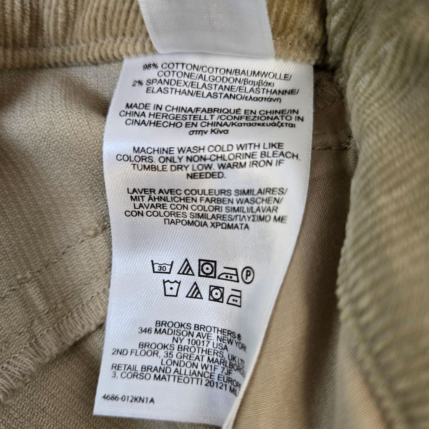 NWT Brooks Brothers Natalie Fit Micro-Corduroy Pants Size 4