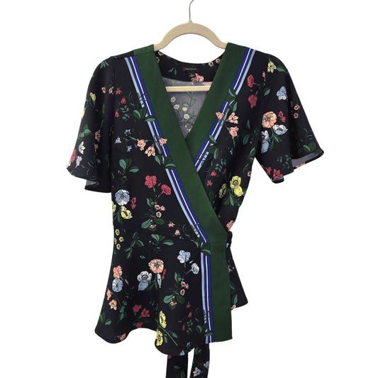 Ann Taylor Floral Flutter Sleeve Kimono Sleeve Wrap Top Size XS