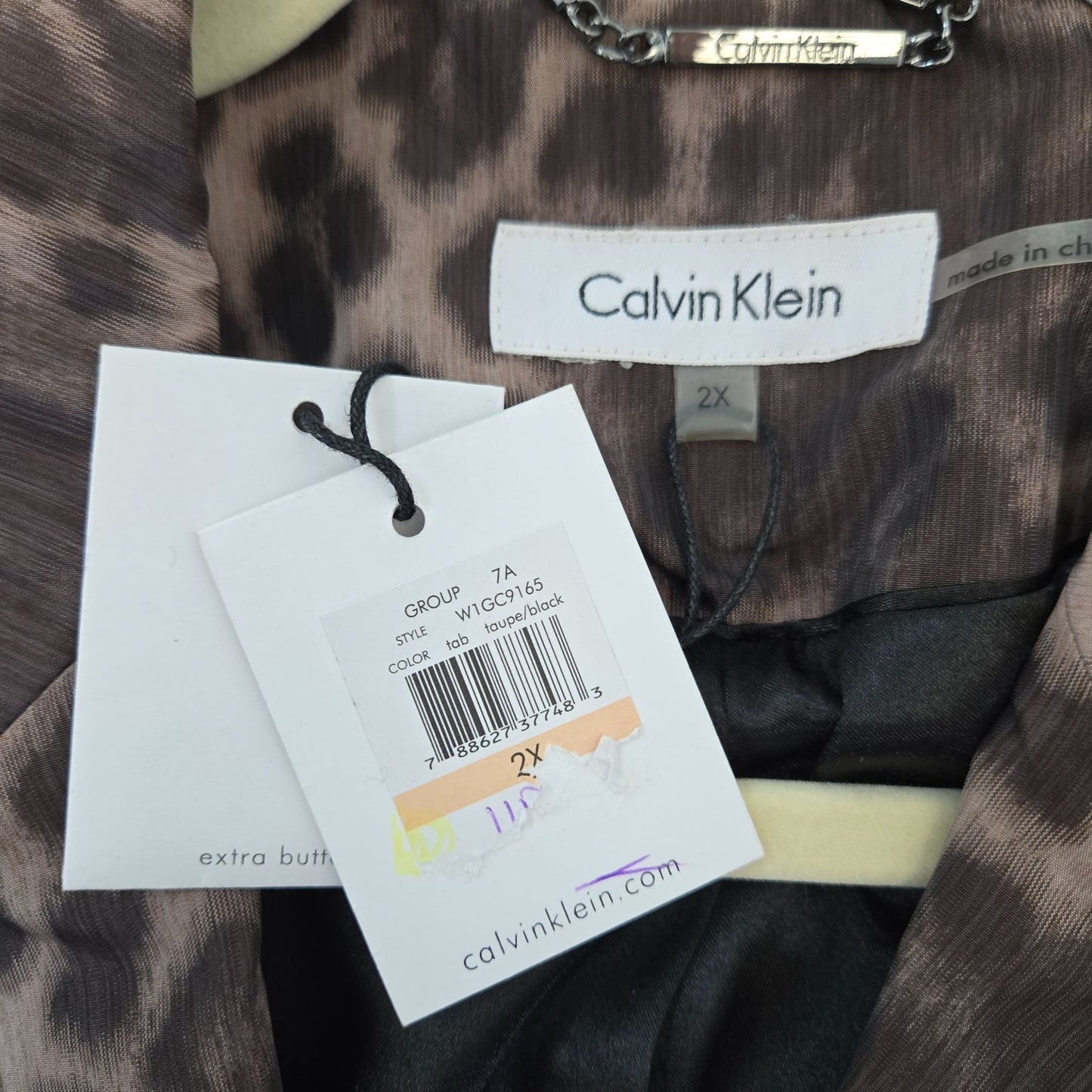 NWT Calvin Klein Leopard Print Ruched Sleeve One Button Jacket Size 2XL