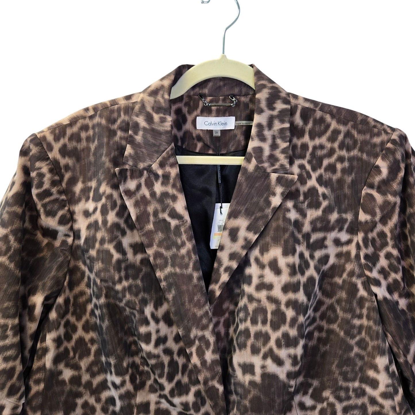 NWT Calvin Klein Leopard Print Ruched Sleeve One Button Jacket Size 2XL