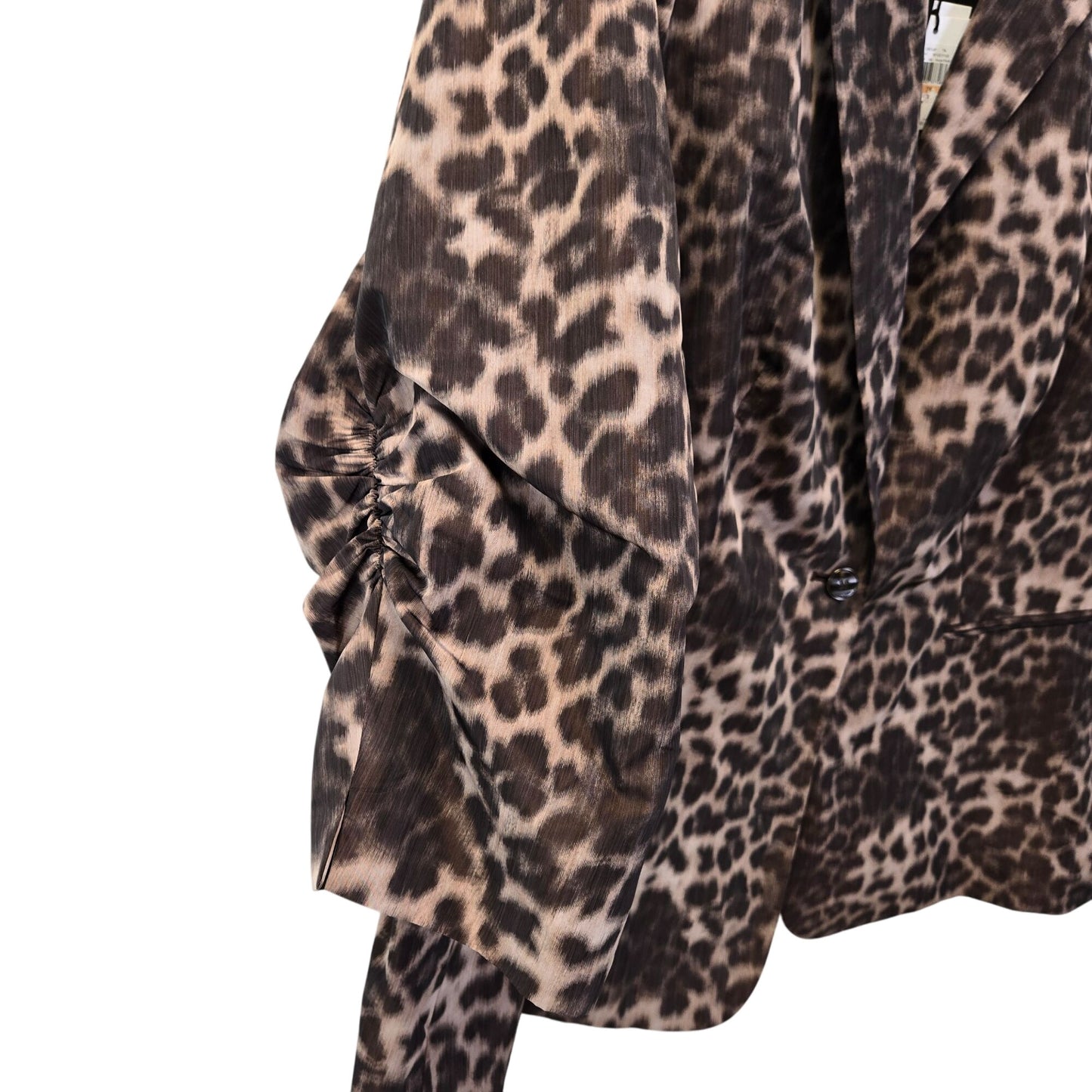 NWT Calvin Klein Leopard Print Ruched Sleeve One Button Jacket Size 2XL