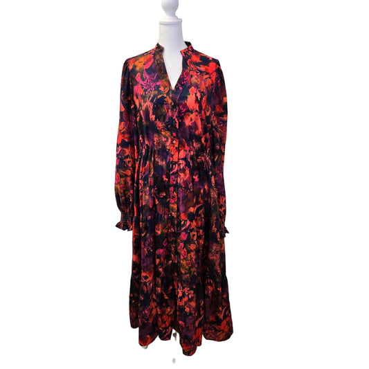 NWT Avara Bailey Floral Tiered Hem Boho Midi Dress Size Large *Missing Belt*