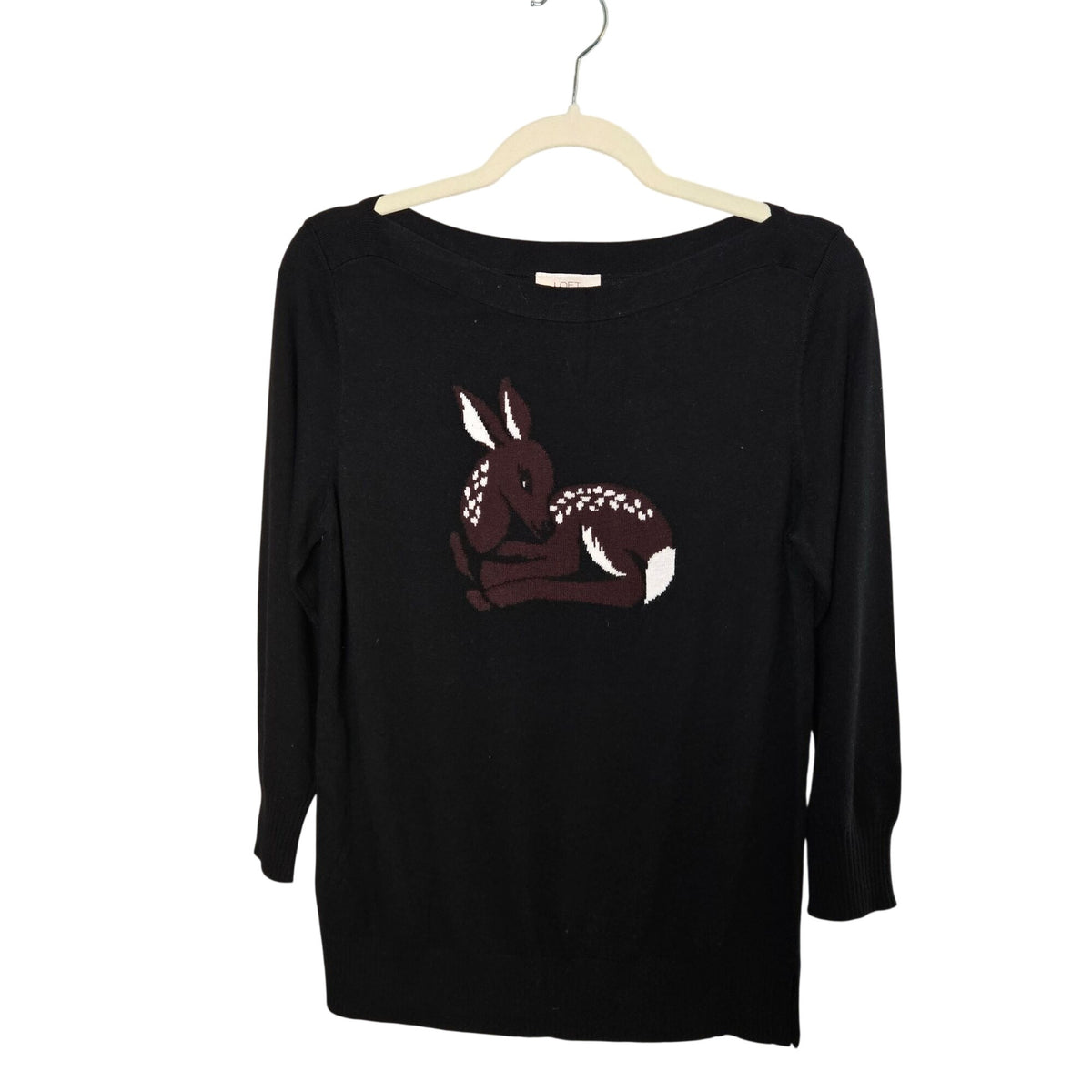 NWOT Loft Outlet Fawn Print Boat Neck Sweater Size Small