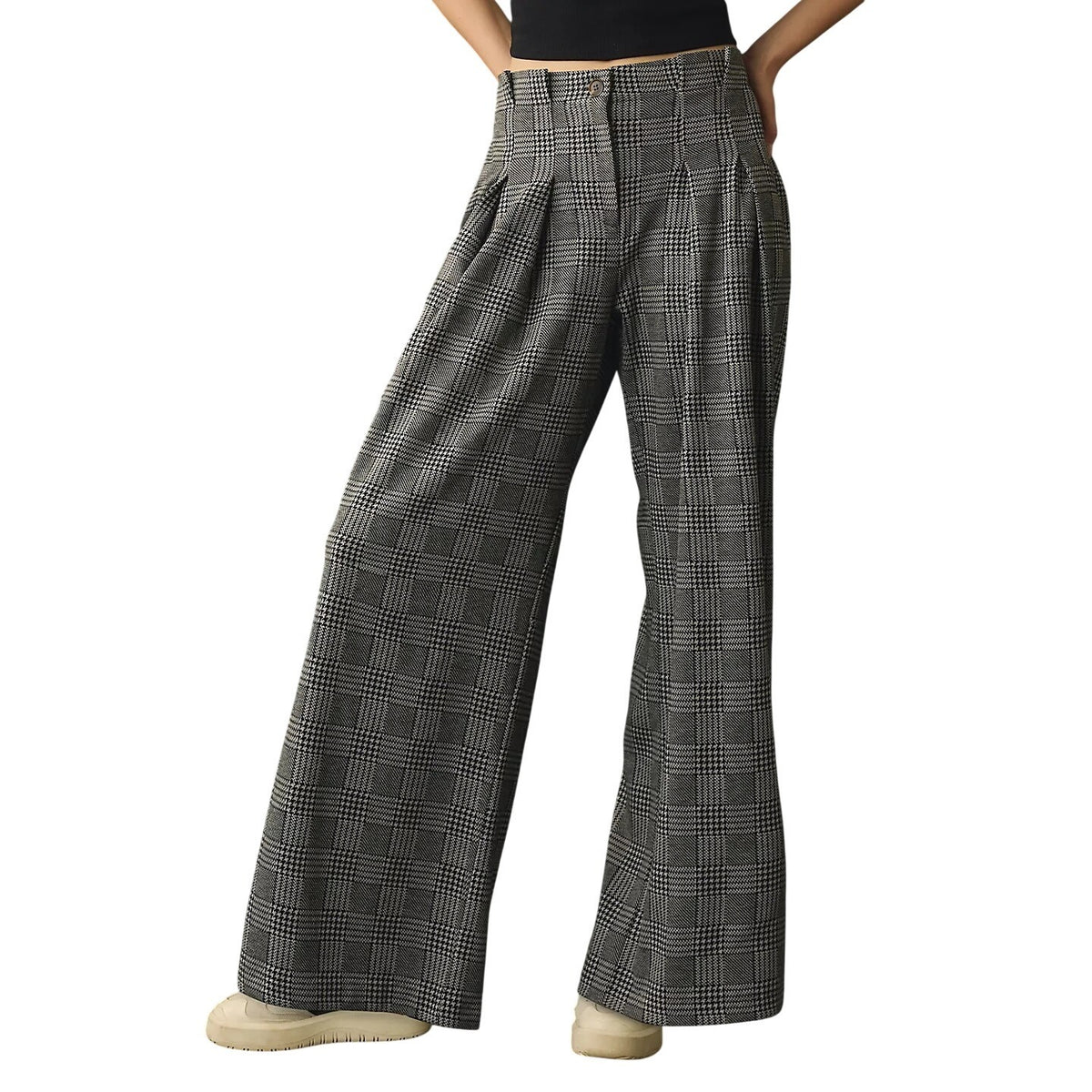 Anthropologie Maeve Pleated Plaid Wide Leg Trouser Pants Size 2