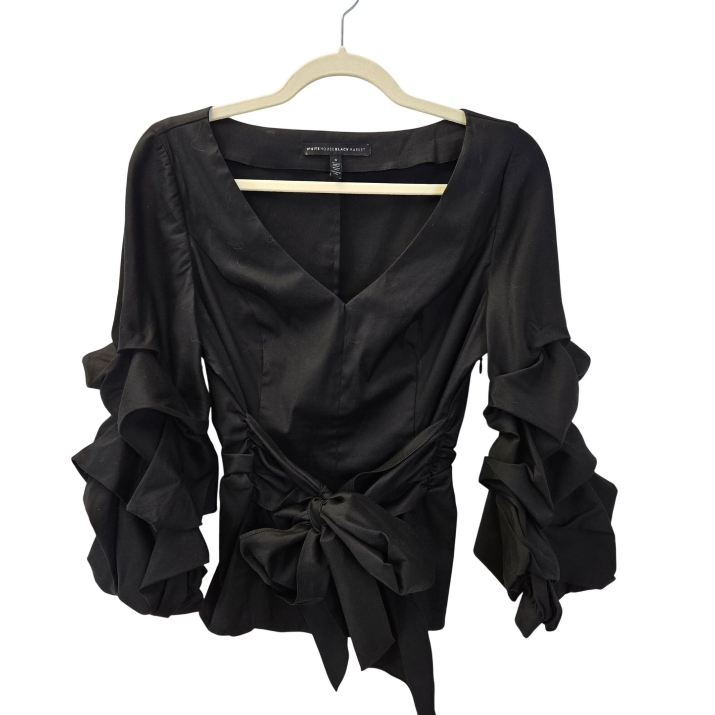 White House Black Market Ruffle Sleeve Tie Waist Top Size 6