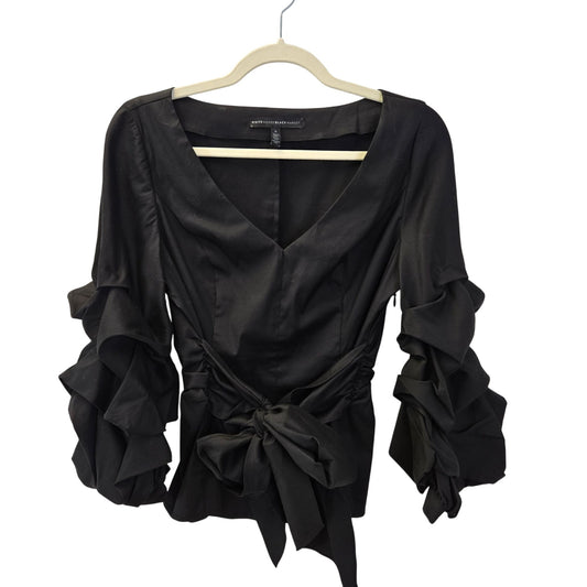 White House Black Market Ruffle Sleeve Tie Waist Top Size 6