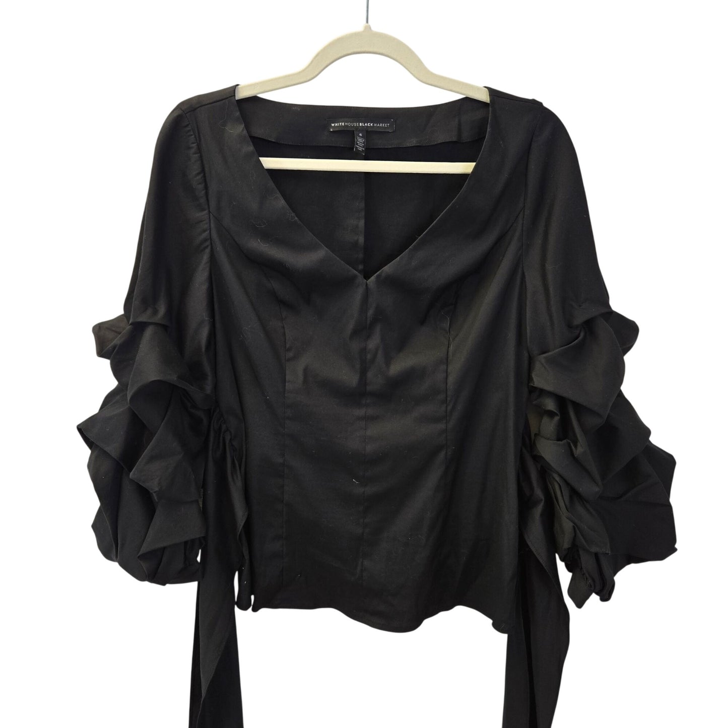 White House Black Market Ruffle Sleeve Tie Waist Top Size 6