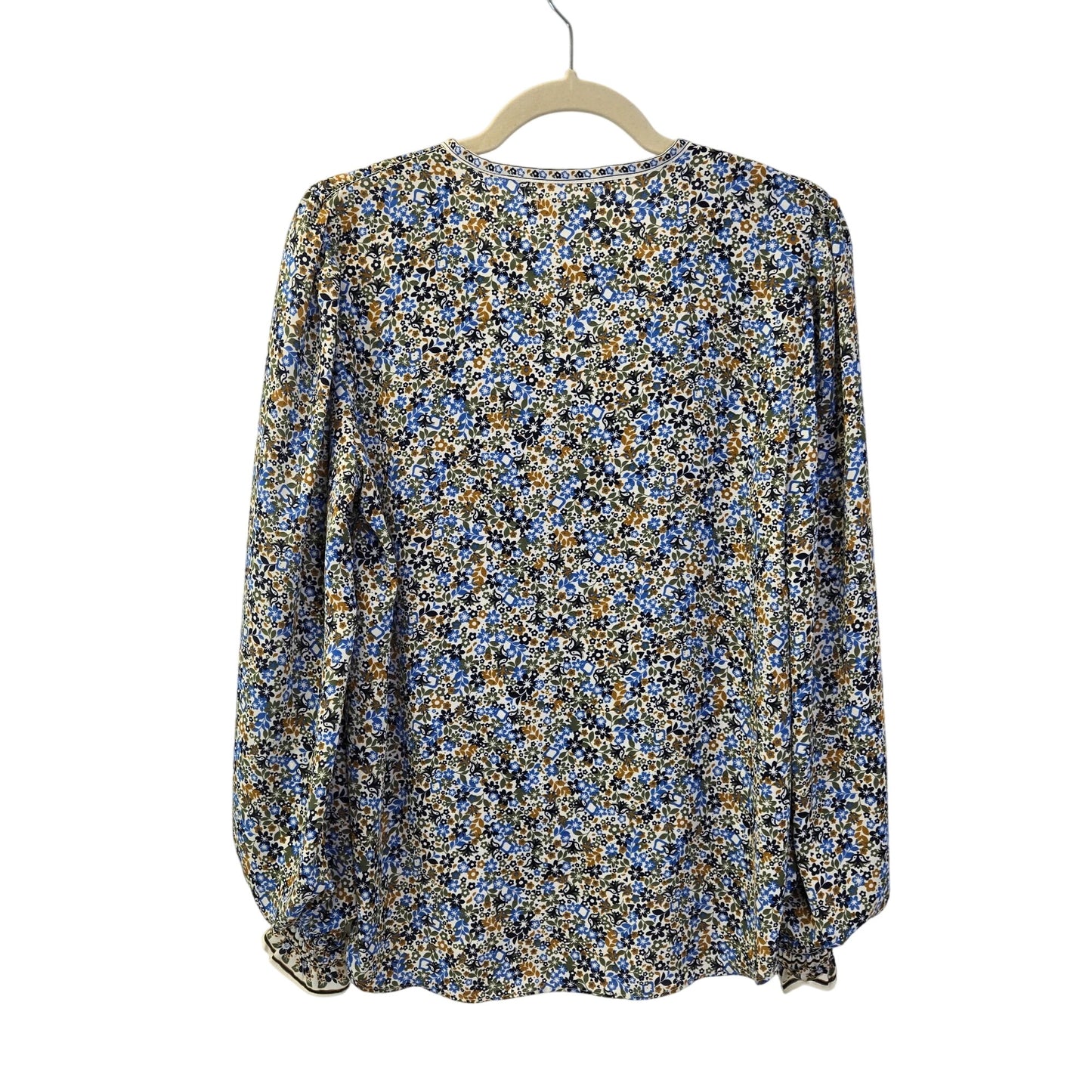 Max Studio Floral Faux Wrap Bodice Smocked Blouse Size Small