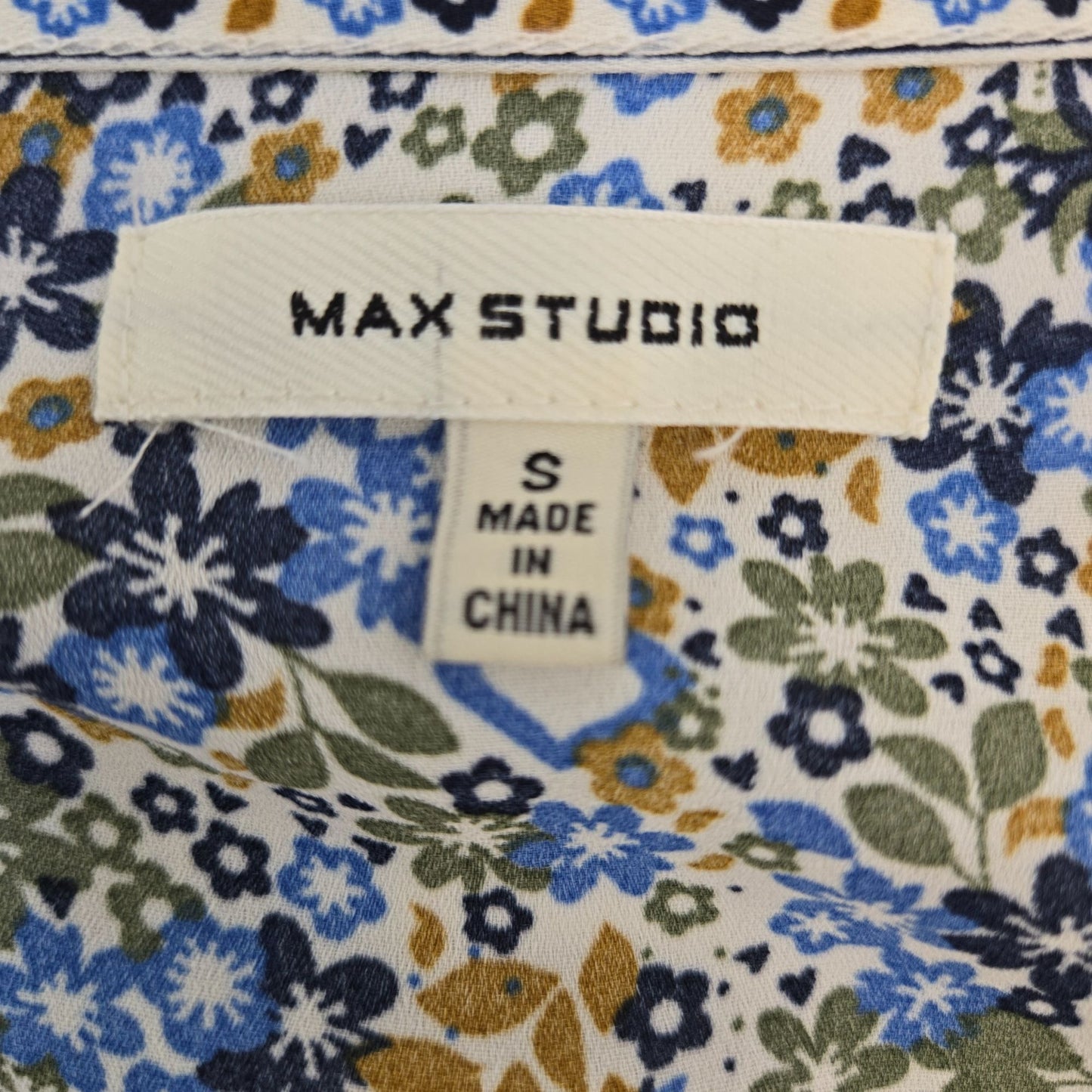 Max Studio Floral Faux Wrap Bodice Smocked Blouse Size Small