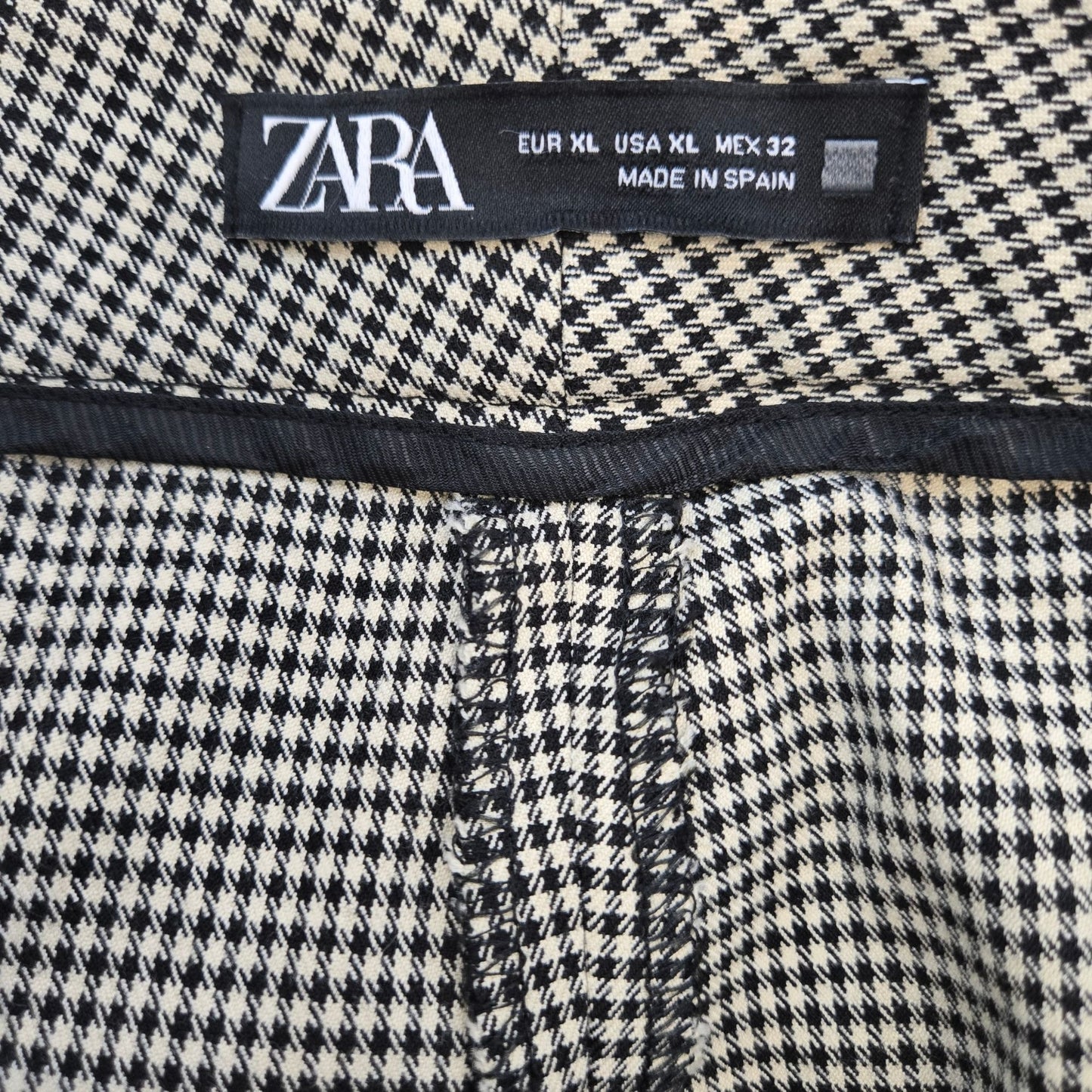 Zara High Rise Houndstooth Print Split Hem Flare Trouser Pants Size XL