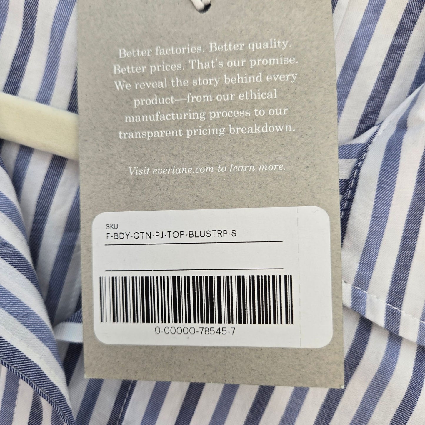 NWT Everlane The Woven Button Down PJ Top Cotton Blue Stripes Size Small