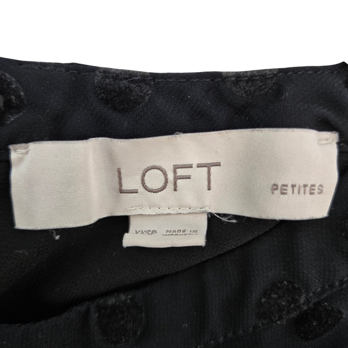 Loft Velvet Polka Dot Puff Sleeve Blouse Size XXSP/XSP