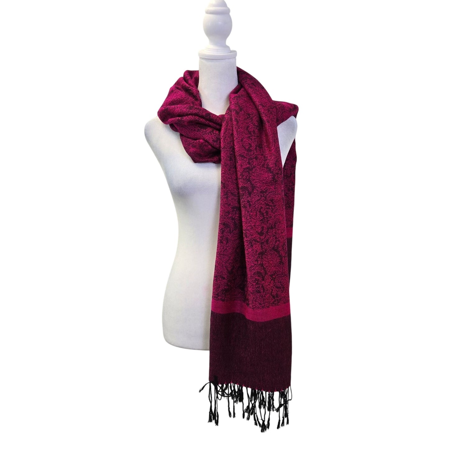 Pashmina 100% Pashmina Paisley Print Fringe Trim Wrap Scarf