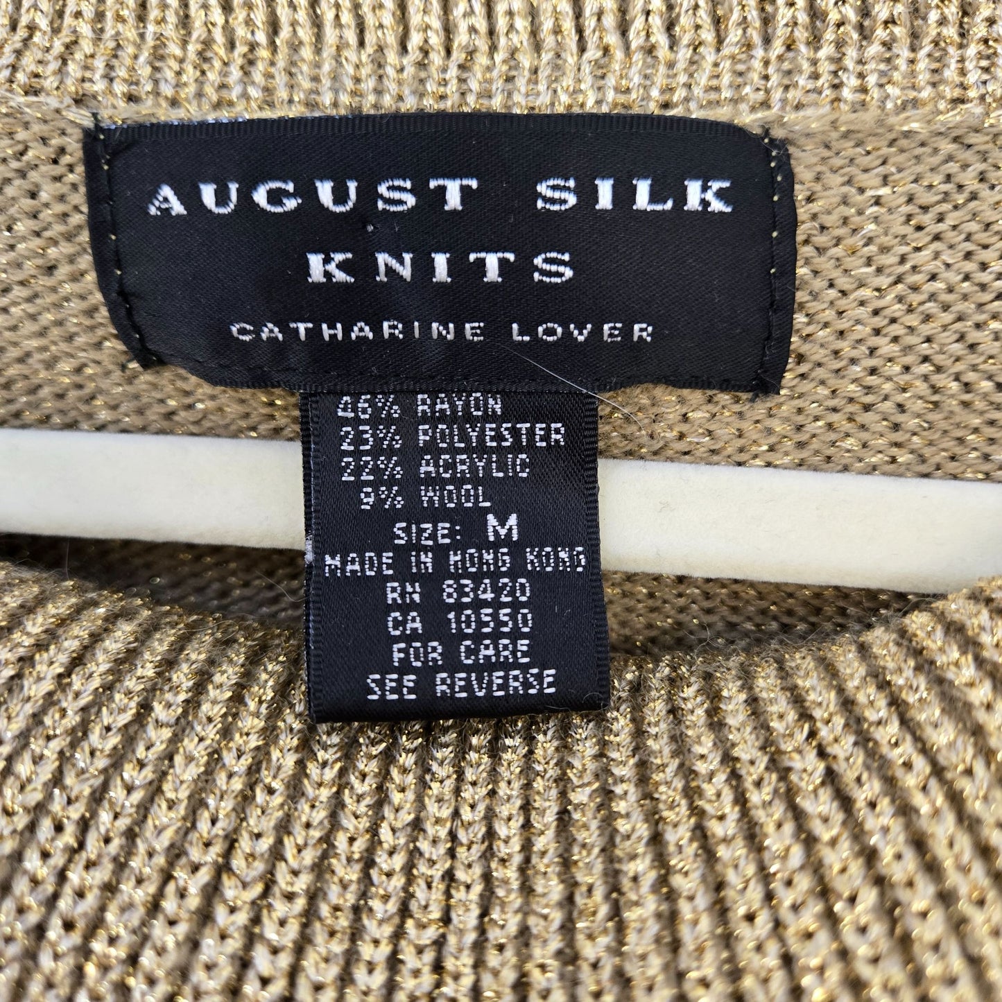 August Silk Knits Catherine Lover Metallic Gold Cowlneck Sweater Size Medium