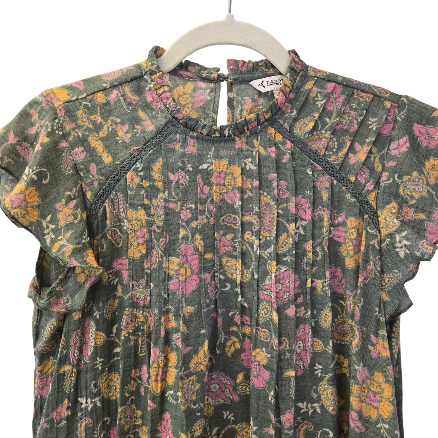 Nanette Lepore Floral Ruffle Cap Sleeve Blouse Size Small