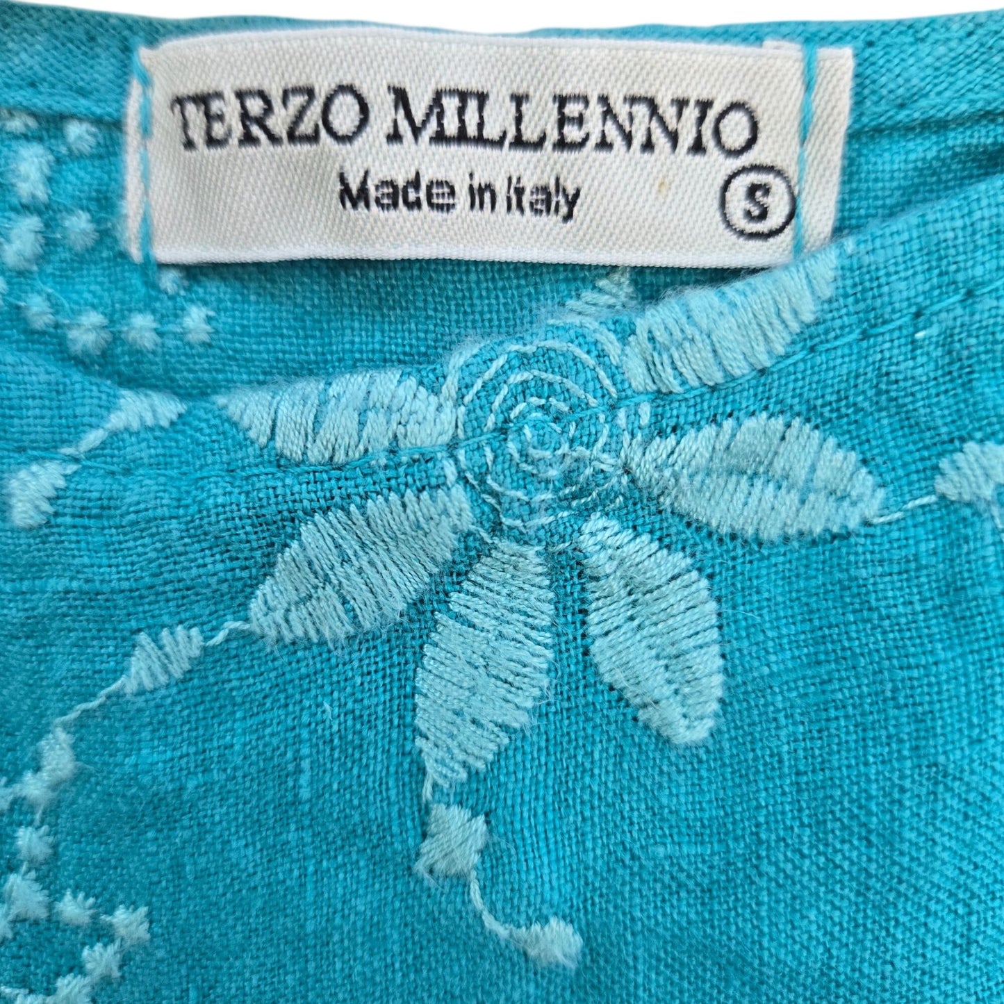 Terzo Millennio 100% Linen Embroidered Oversized Tunic Top Size Small