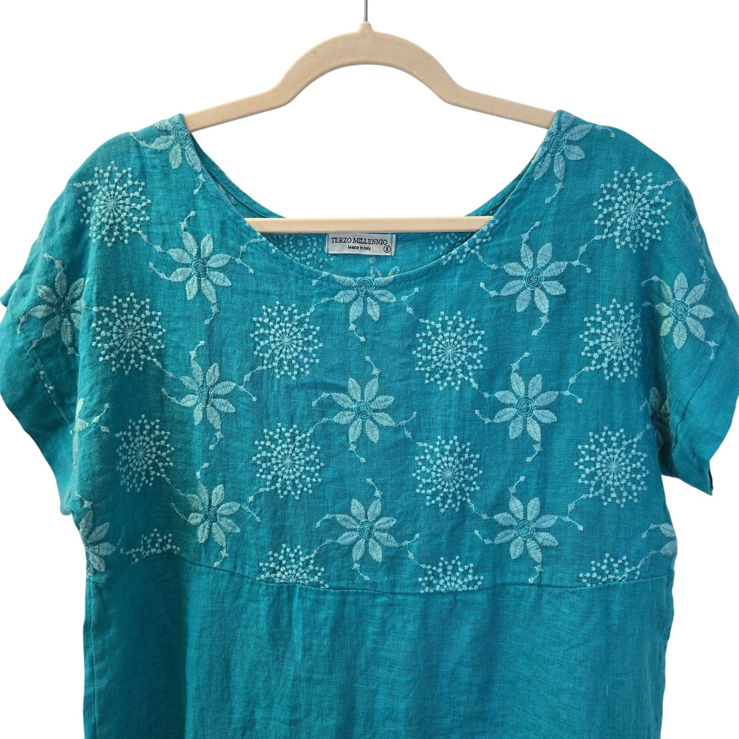 Terzo Millennio 100% Linen Embroidered Oversized Tunic Top Size Small