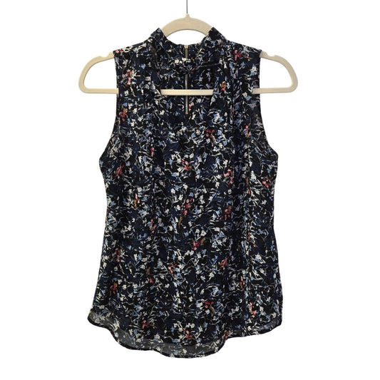 White House Black Market Floral Sleeveless Keyhole Neck Blouse Size 2