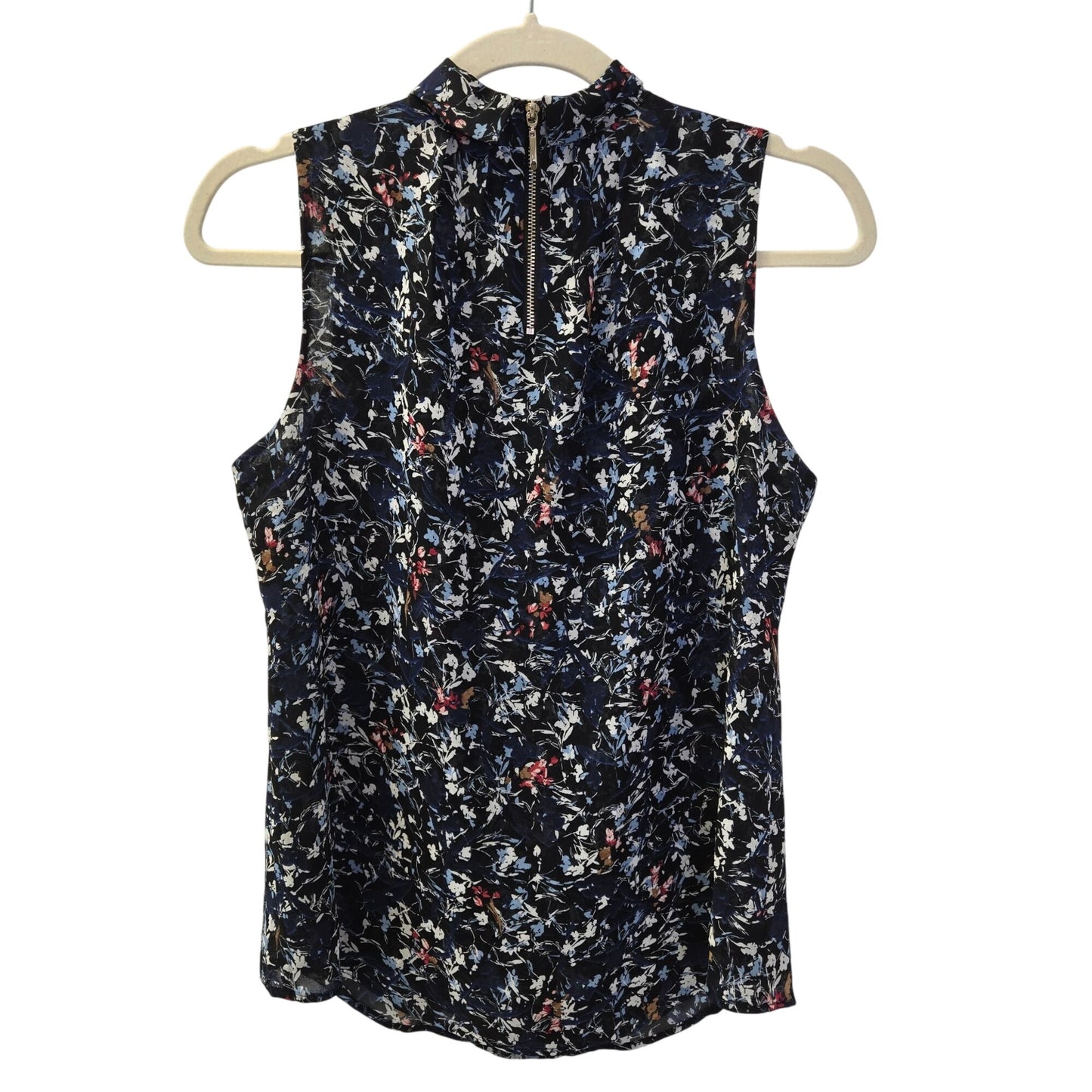 White House Black Market Floral Sleeveless Keyhole Neck Blouse Size 2