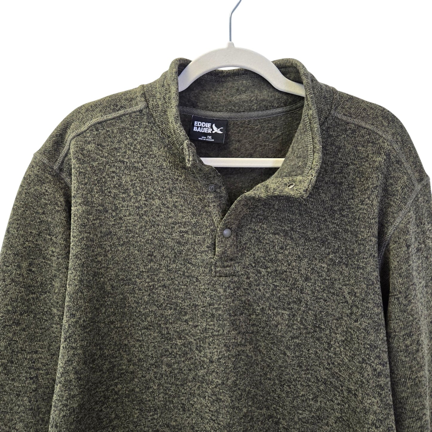 Eddie Bauer Green Heathered Quarter Snap Pullover Fleece Sweatshirt Size XLTall